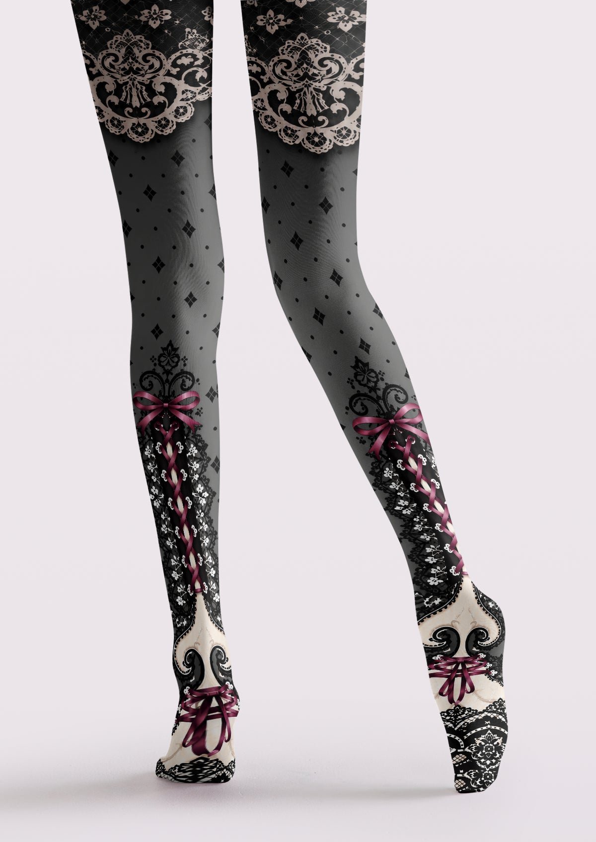 Gray Corset Ribbon Tights