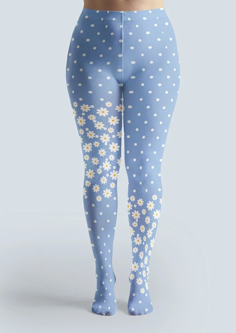 Blue Daisy Polka Dot Tights