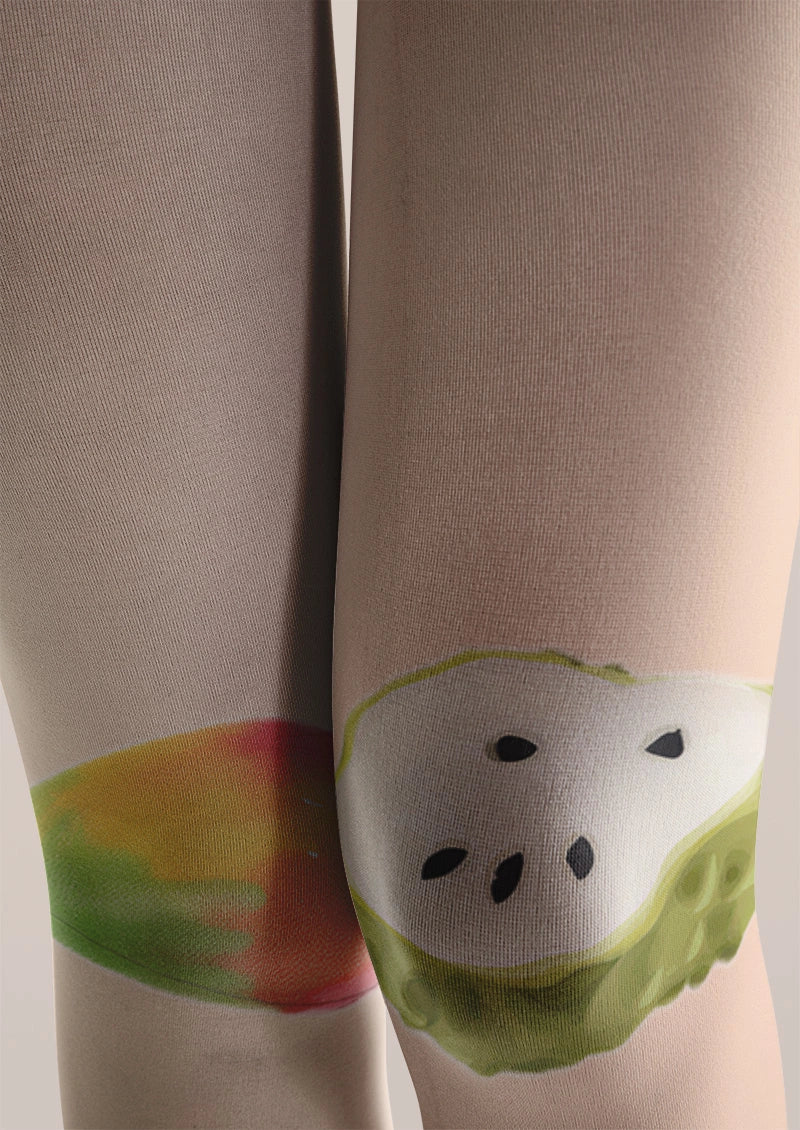Watercolor Fruit Tattoo Print Sheer Tights Hosiery Pantyhose