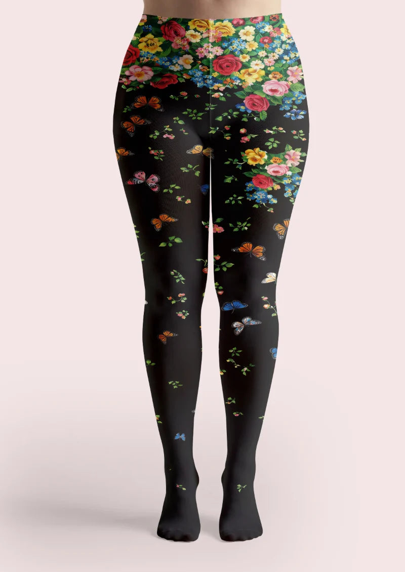 Black Floral and Butterfly Tights
