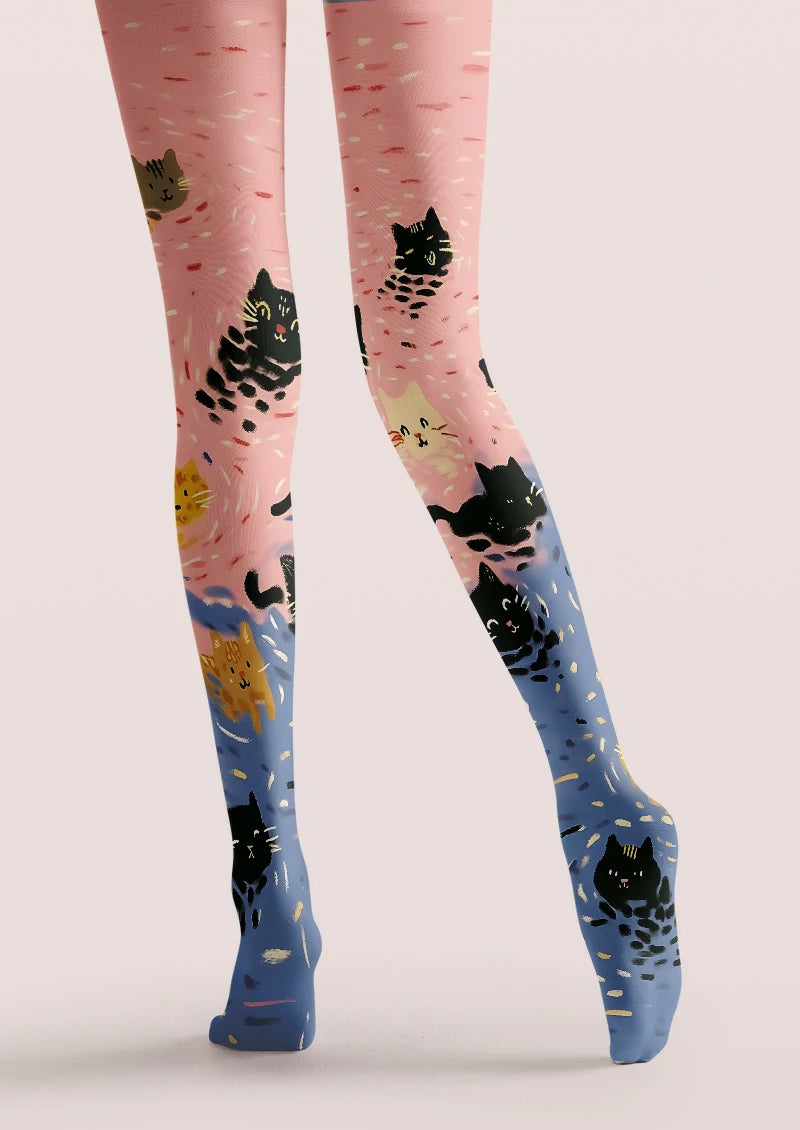 Pastel Cat Illustration Tights Hosiery Pantyhose