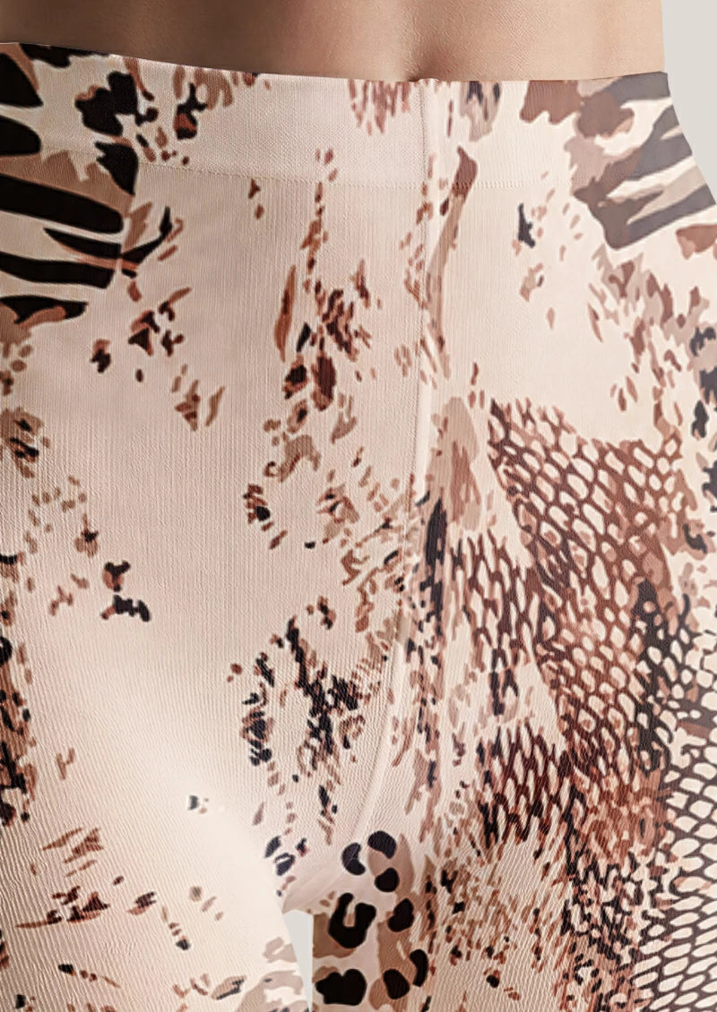 Beige Mixed Animal Print Tights
