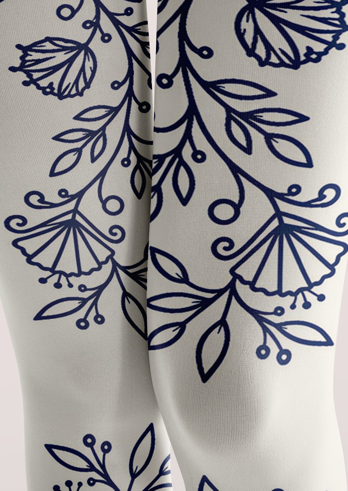 Ivory Navy Floral Tights