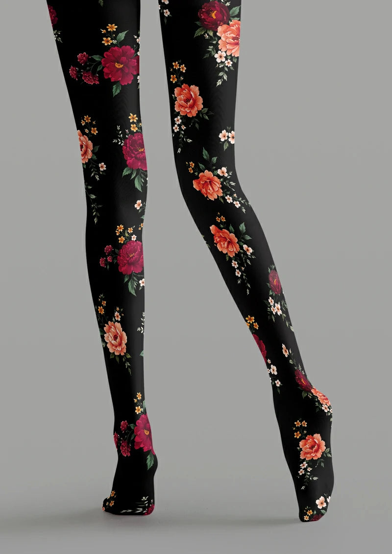 Black Garden Floral Tights