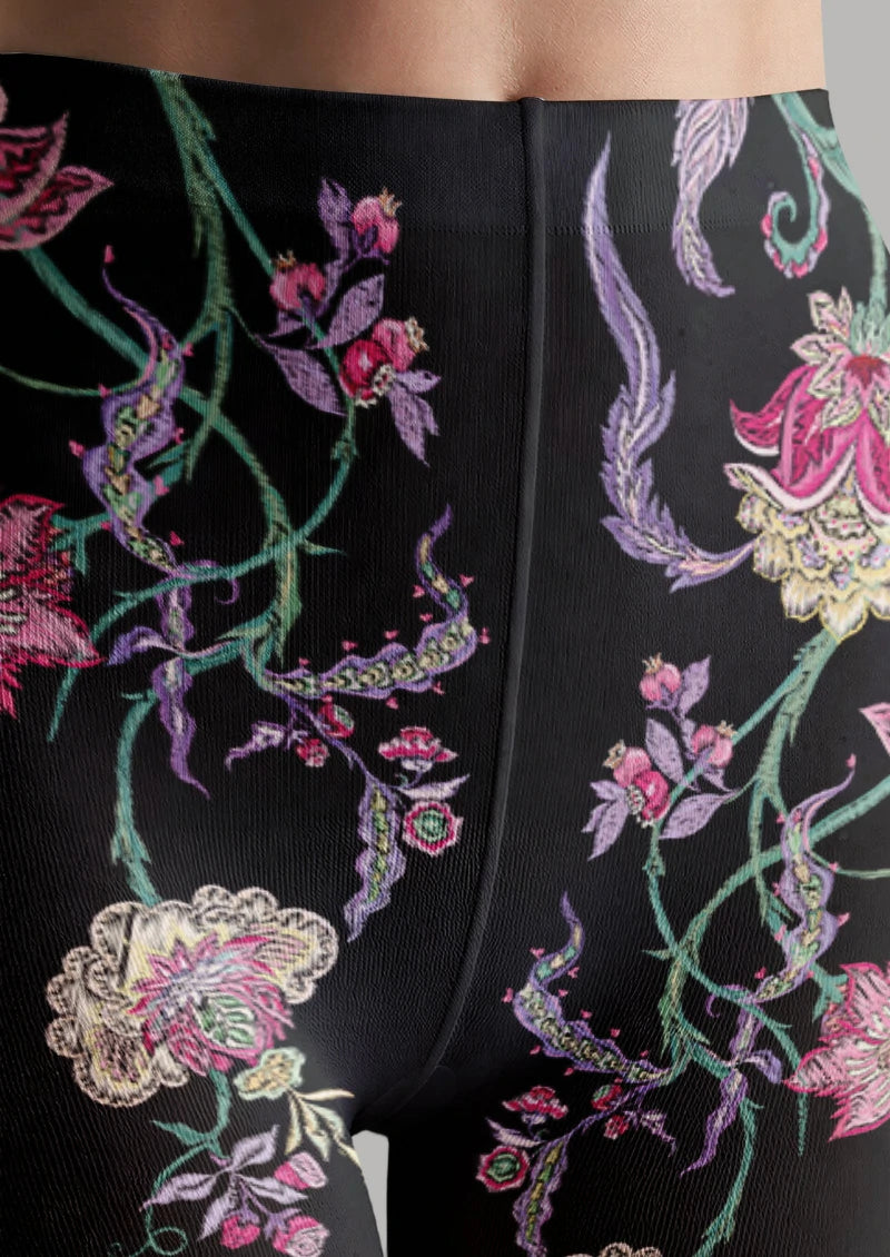 Black Pink Climbing Floral Tights