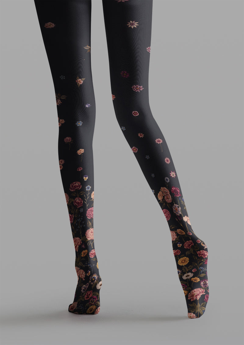Dark Gradient Floral Print Tights Hosiery Pantyhose
