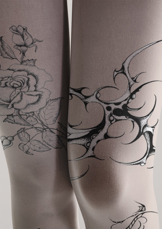 Gothic Rose Mysterious Tattoo Print Tights Hosiery Pantyhose