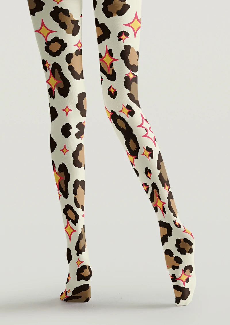 Ivory Leopard Star Tights