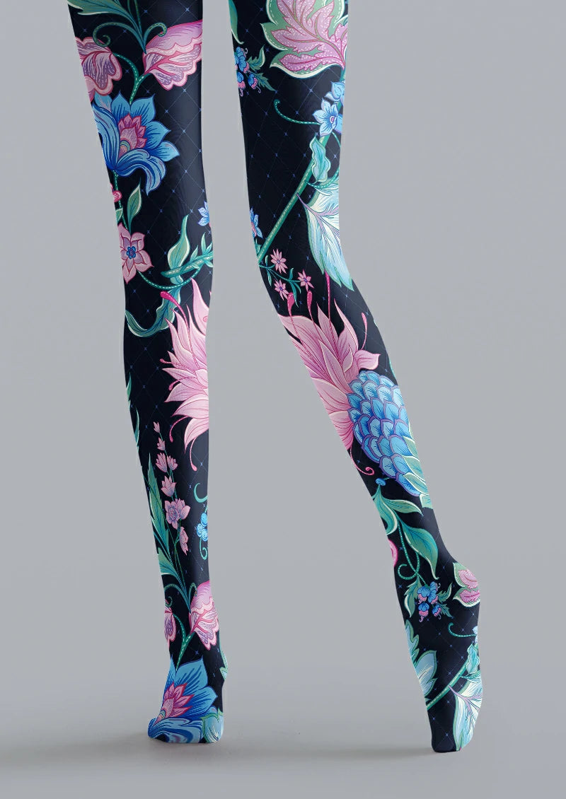 Navy Garden Floral Tights
