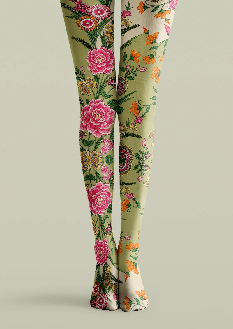 Vintage Garden Floral Tights Hosiery Pantyhose