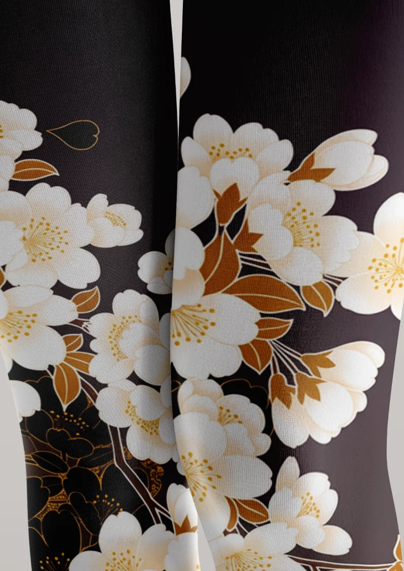 Black White Blossom Tights