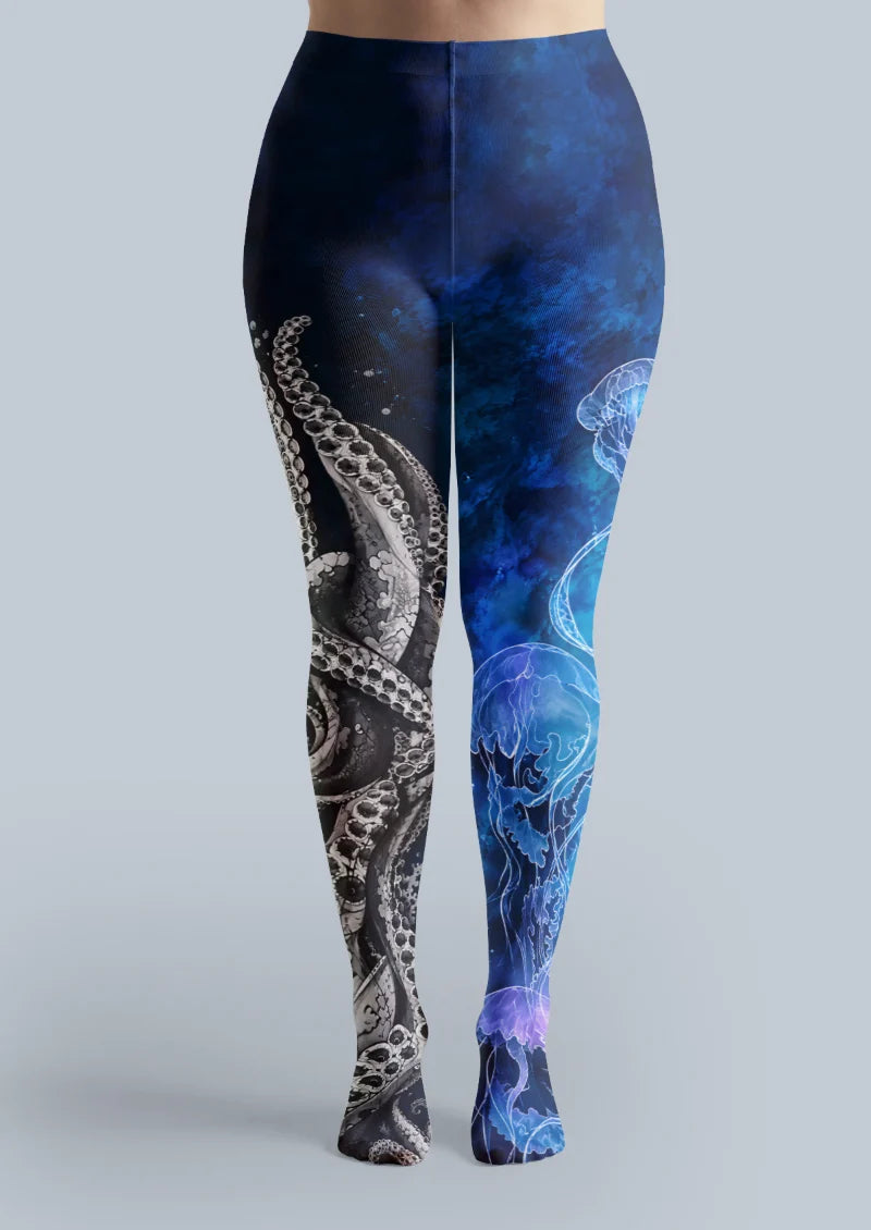 Black Blue Octopus Jellyfish Tights