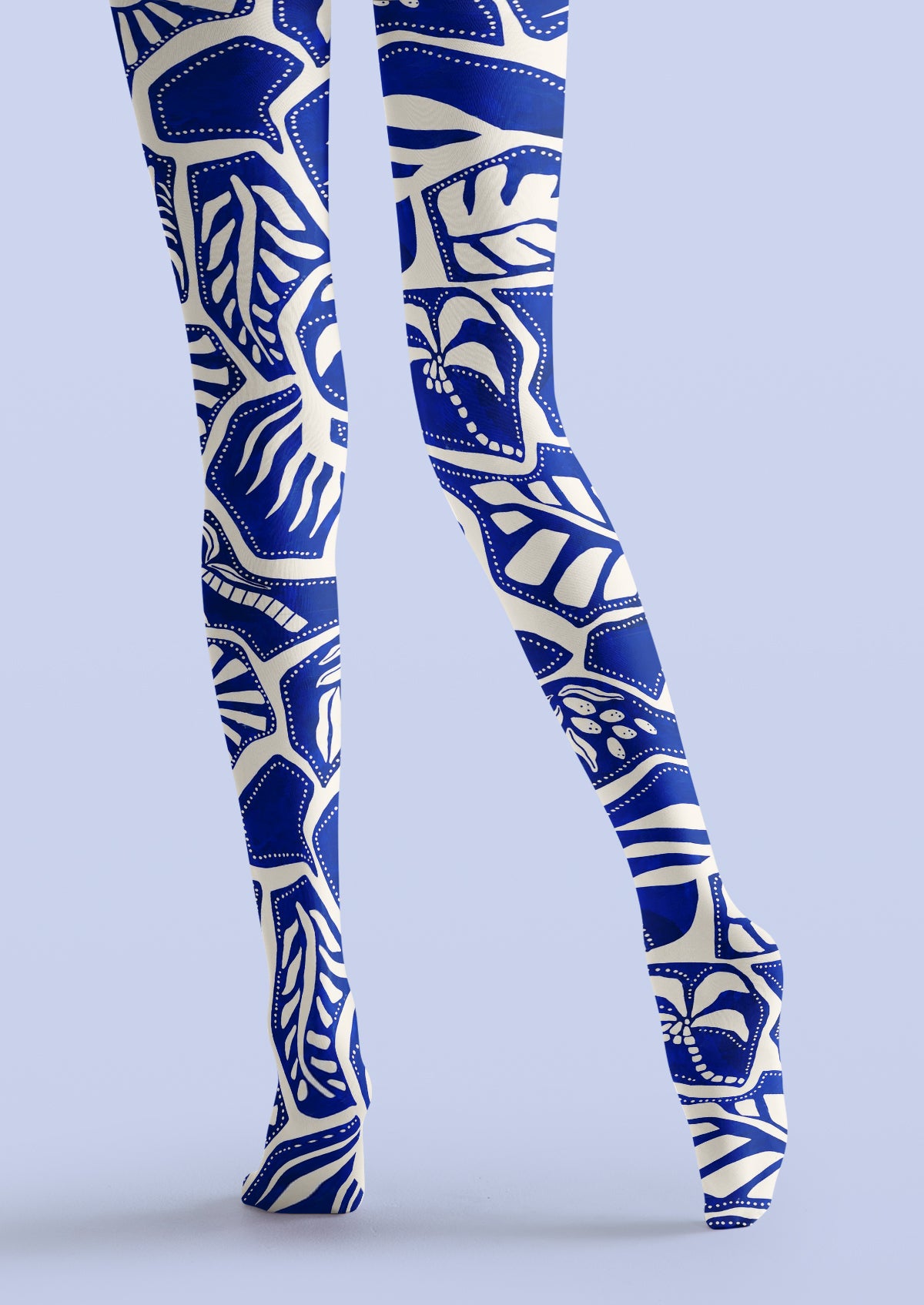 Blue Botanical Porcelain Print Tights Hosiery Pantyhose
