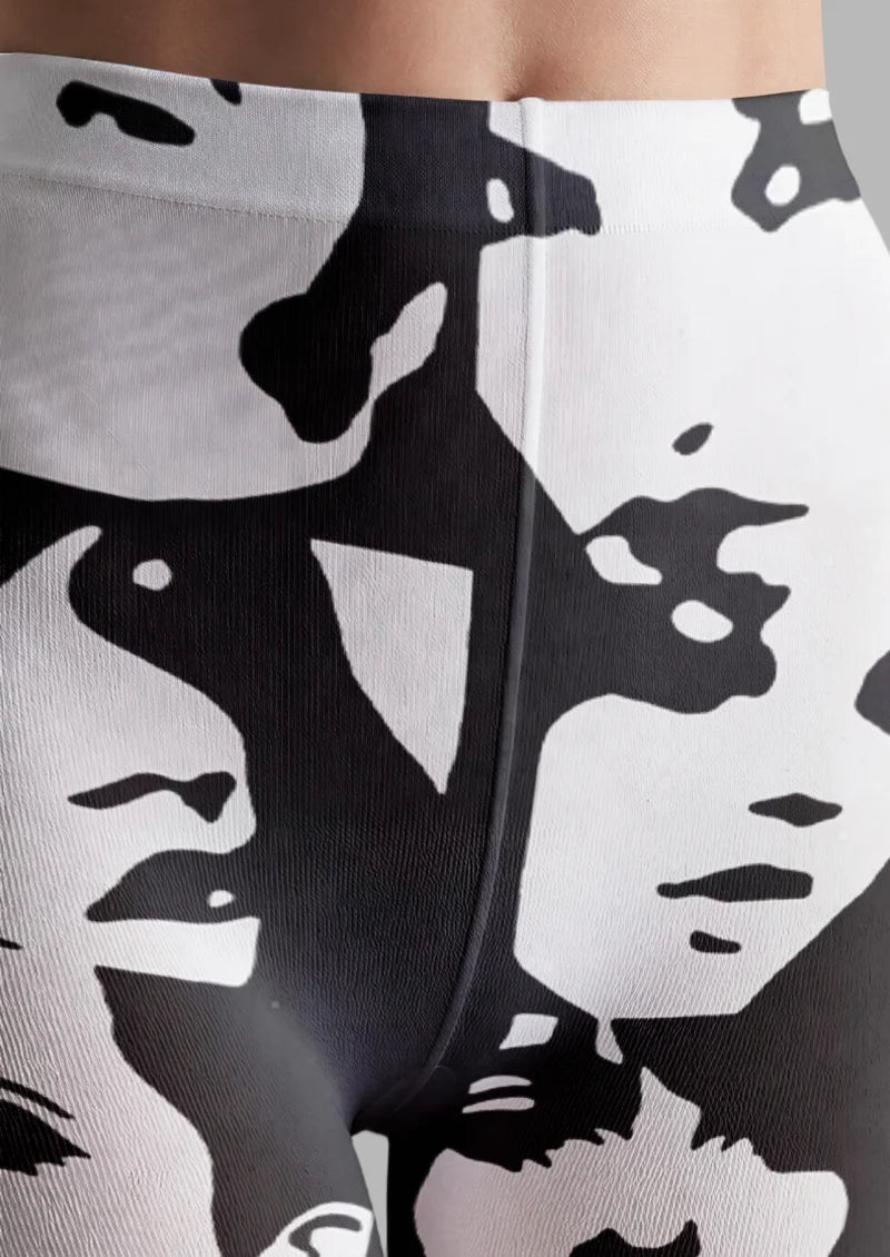 Black and White Face Collage Tights