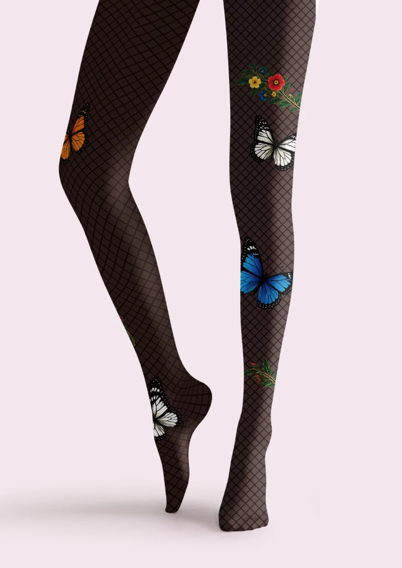 Black Butterfly and Diamond Grid Tights