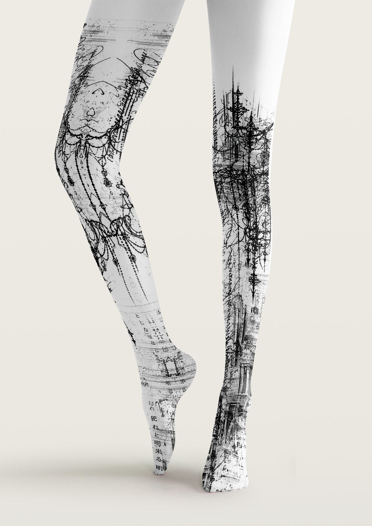 White Tattoo Sketch Tights