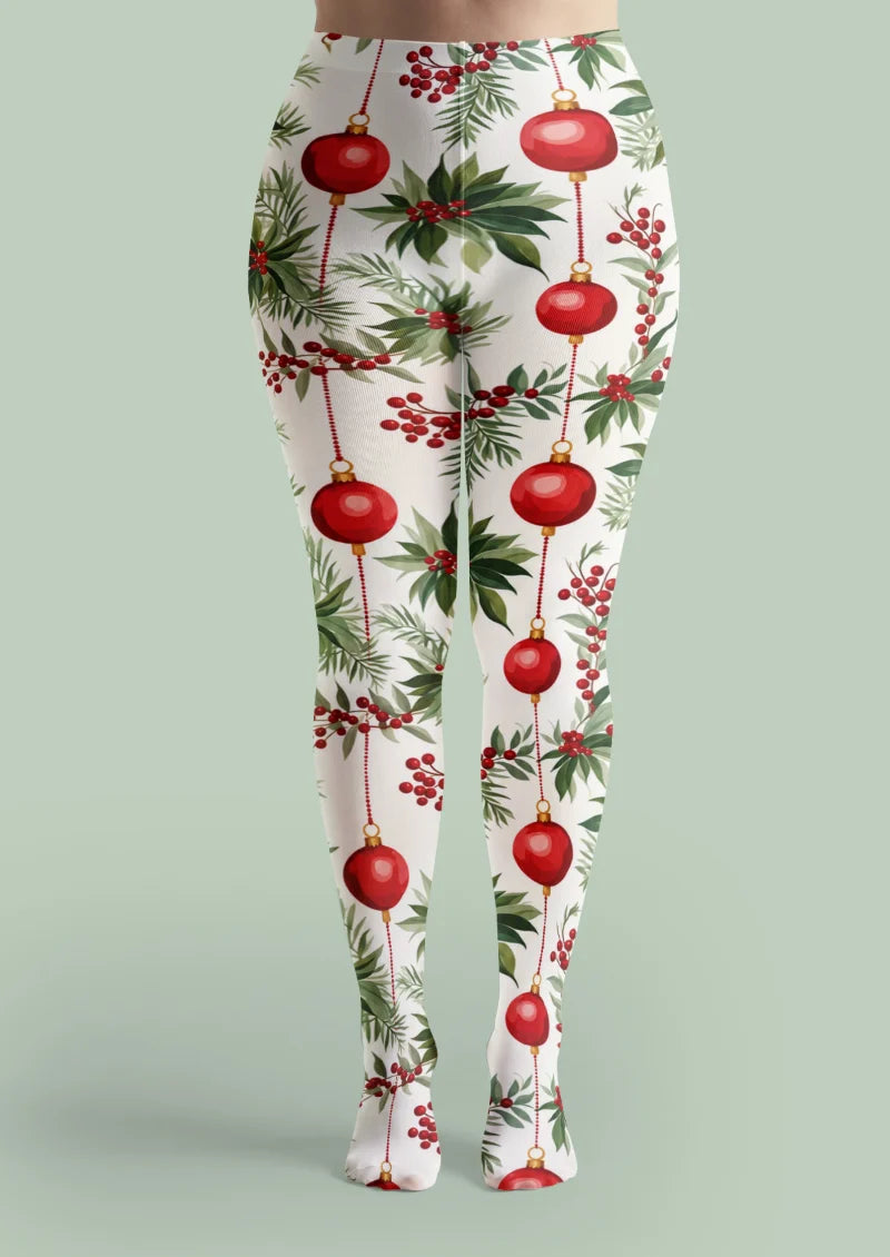 White Christmas Ornament Tights