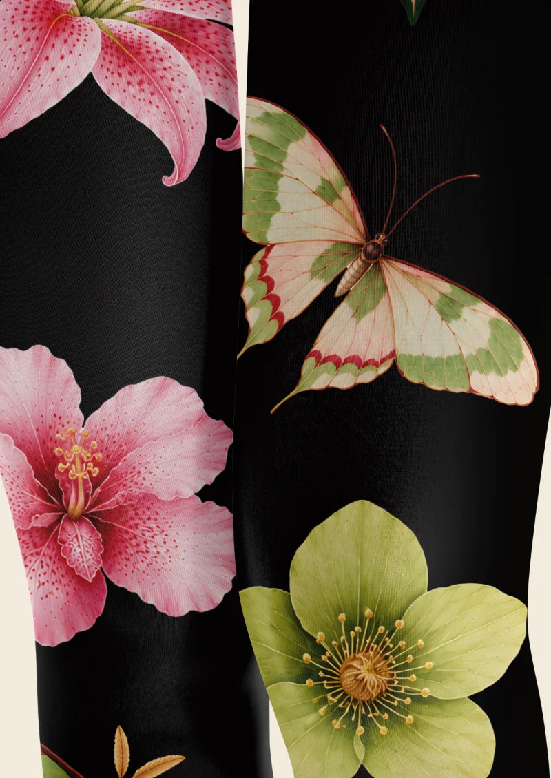 Black Floral and Moth Tights