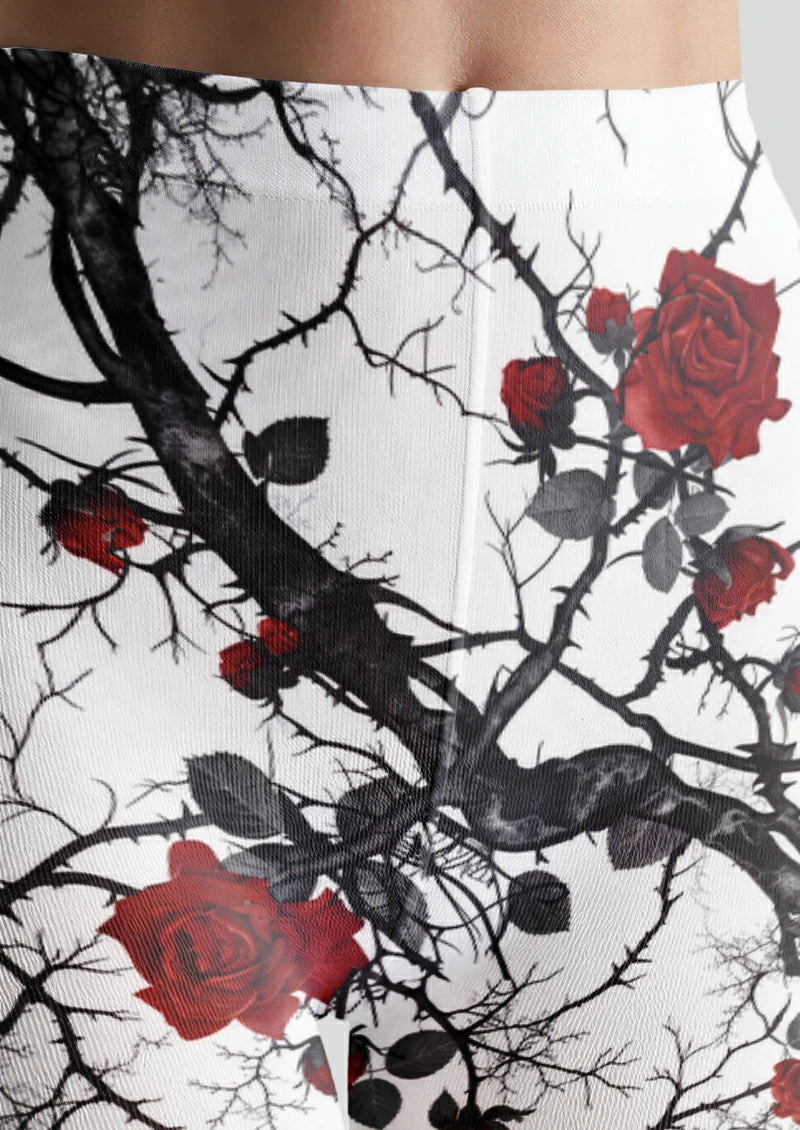 White Red Rose Thorn Tights