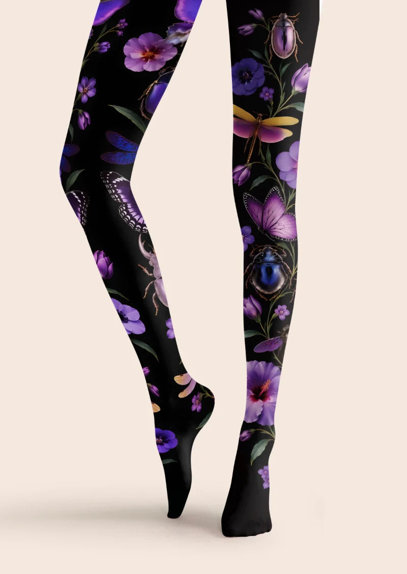 Black Floral and Insect Tights