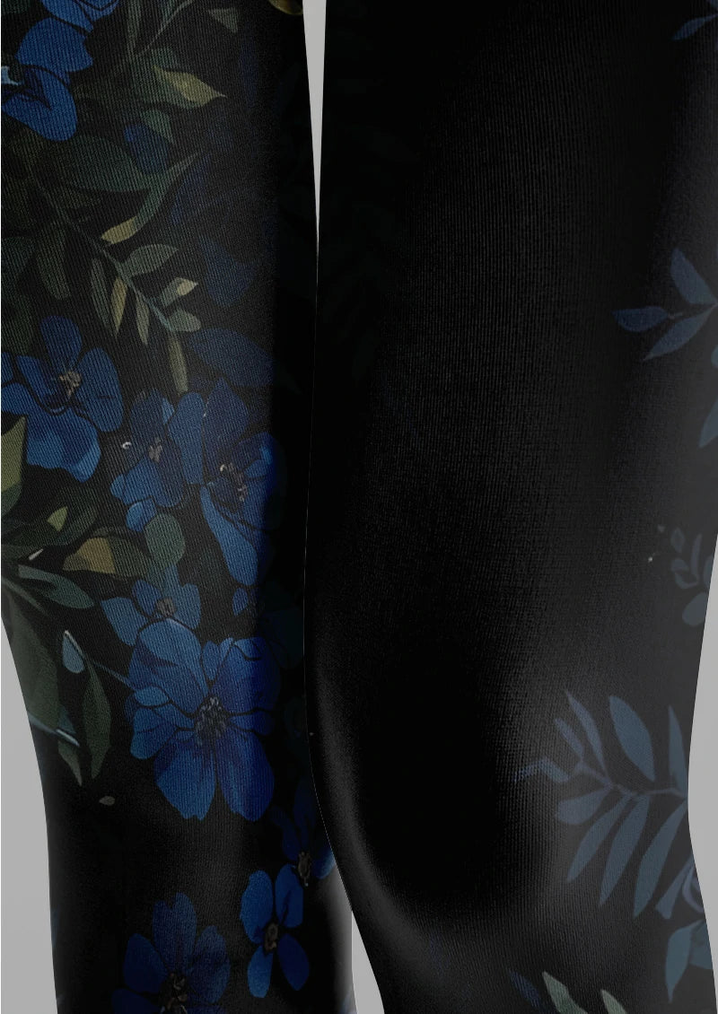 Midnight Blue Floral Tights Hosiery Pantyhose