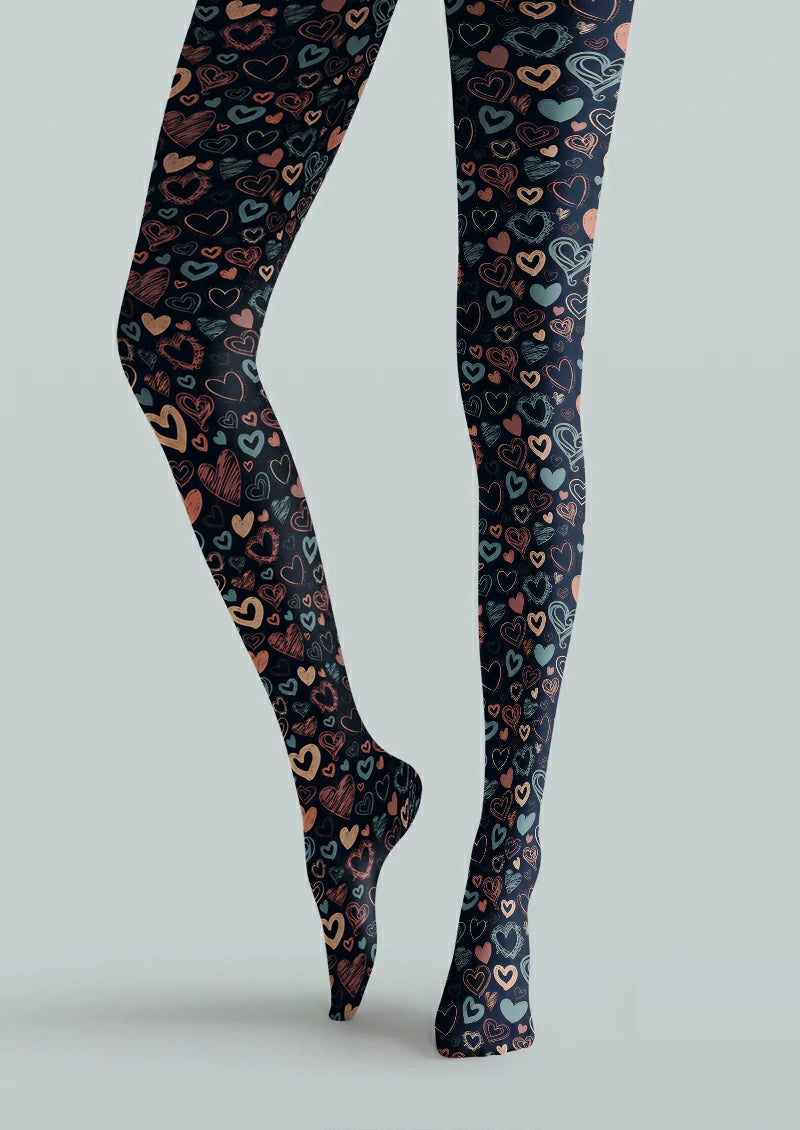 Navy Doodle Heart Tights