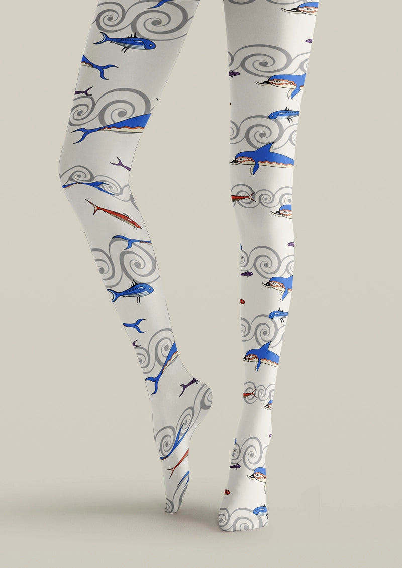 Ocean Fish Wave Print Tights Hosiery Pantyhose