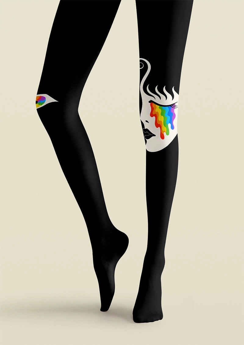 Rainbow Tear Face Graphic & Artistic Tights Hosiery Pantyhose