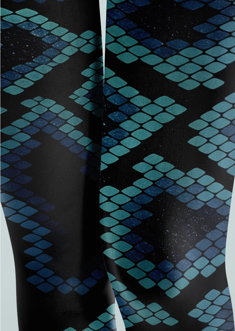 Blue Diamond Scale Animal Print Tights Hosiery Pantyhose