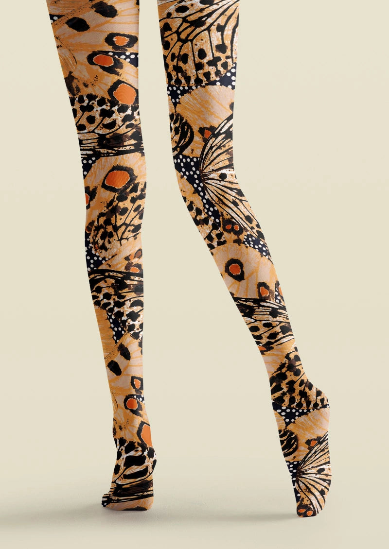 Beige Orange Butterfly Tights