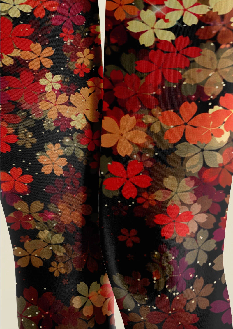 Black Falling Blossom Tights