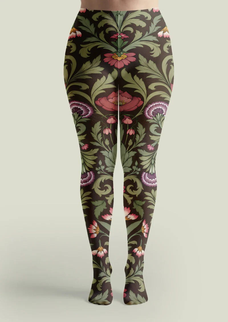 Brown Floral Tights