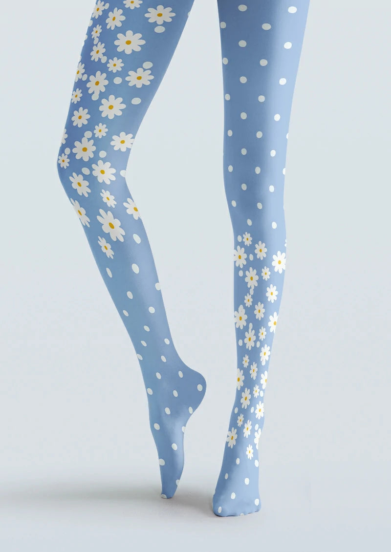 Blue Daisy Polka Dot Tights