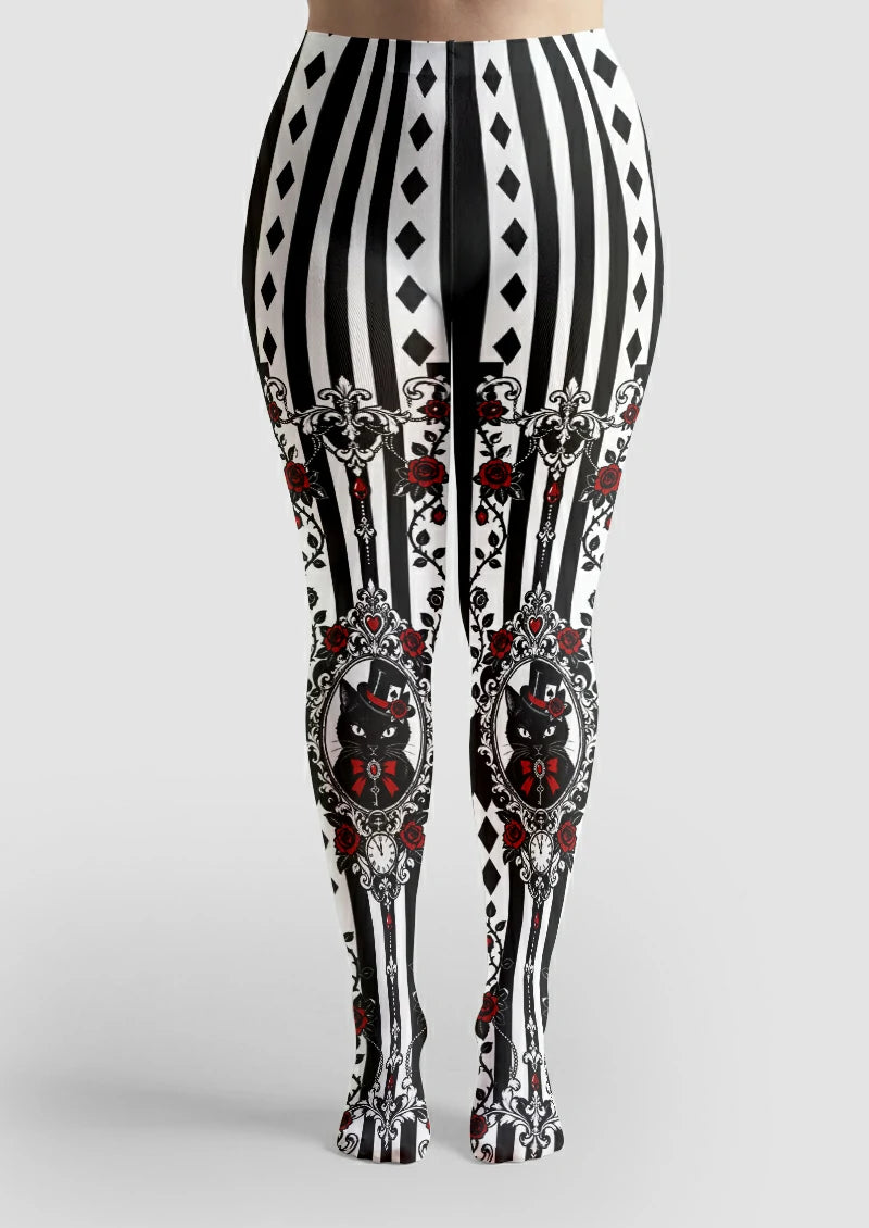 Black Cat and Red Rose Tights