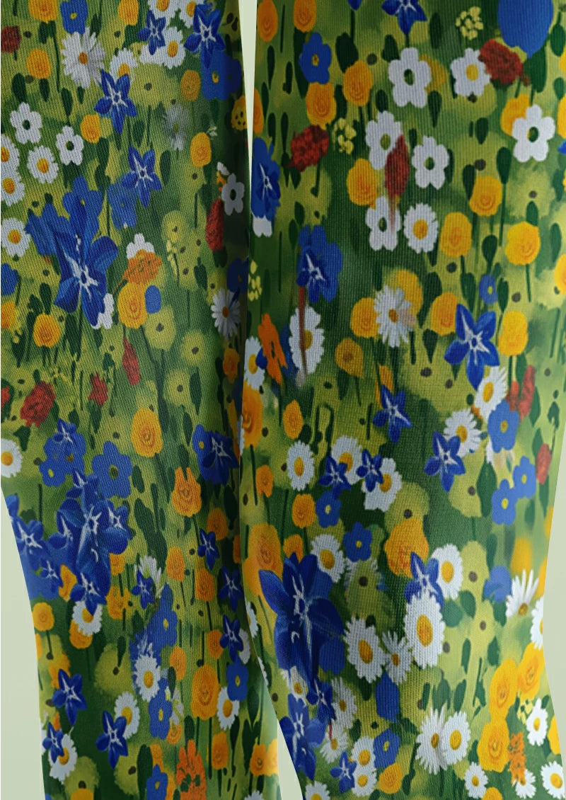Green Daisy Meadow Tights