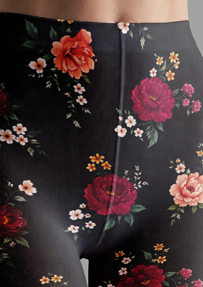 Black Garden Floral Tights
