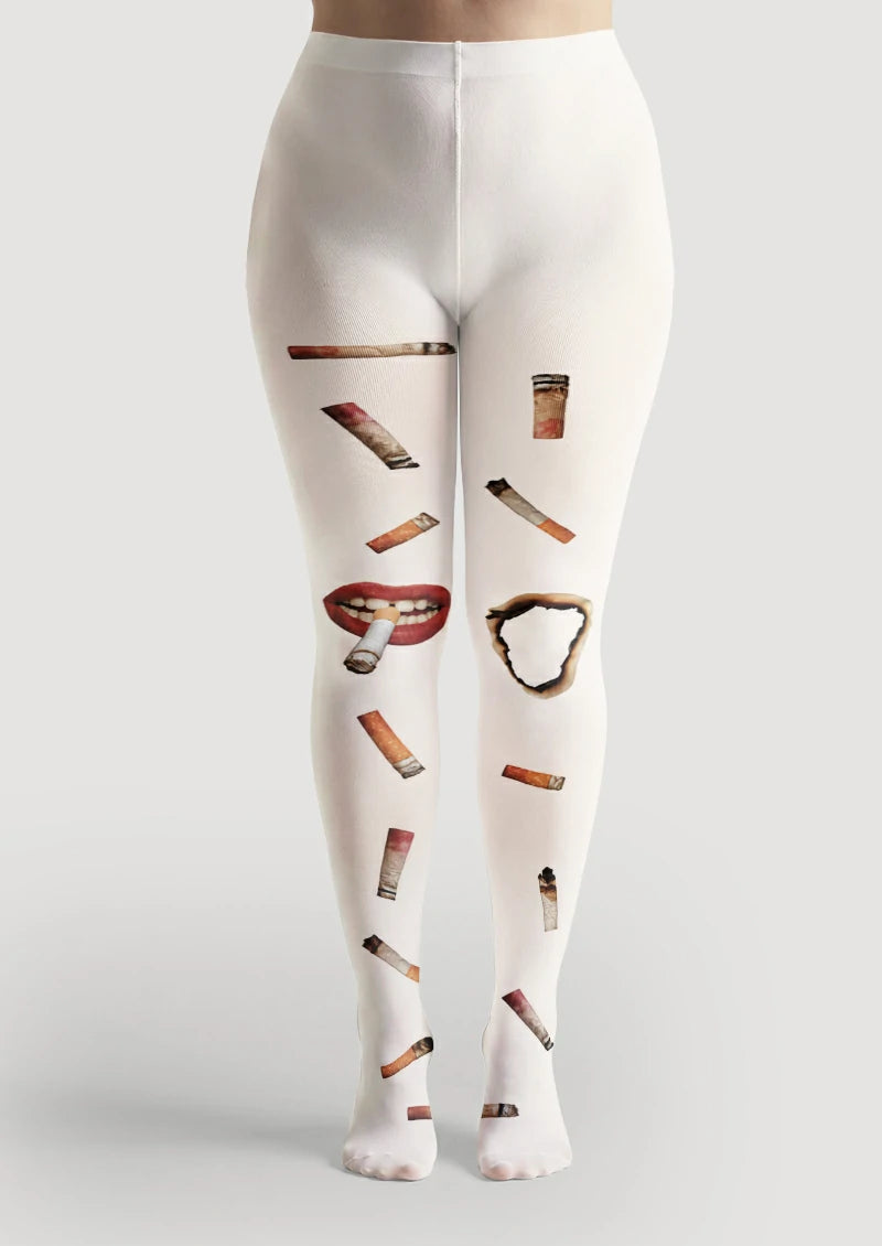 White Cigarette Graphic Tights