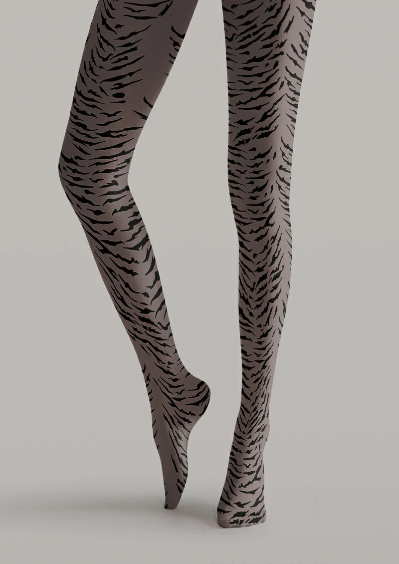Gray Tiger Print Tights