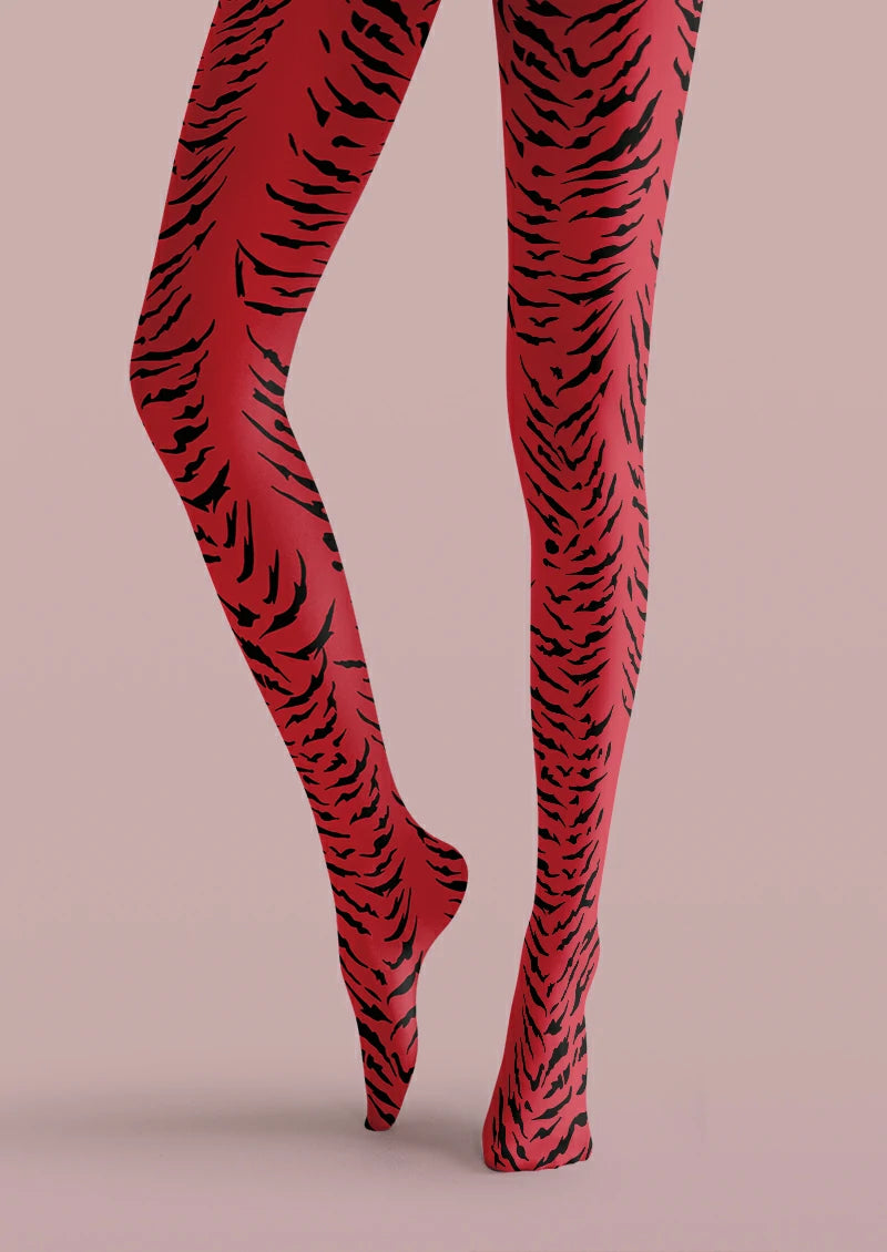 Red Tiger Print Tights
