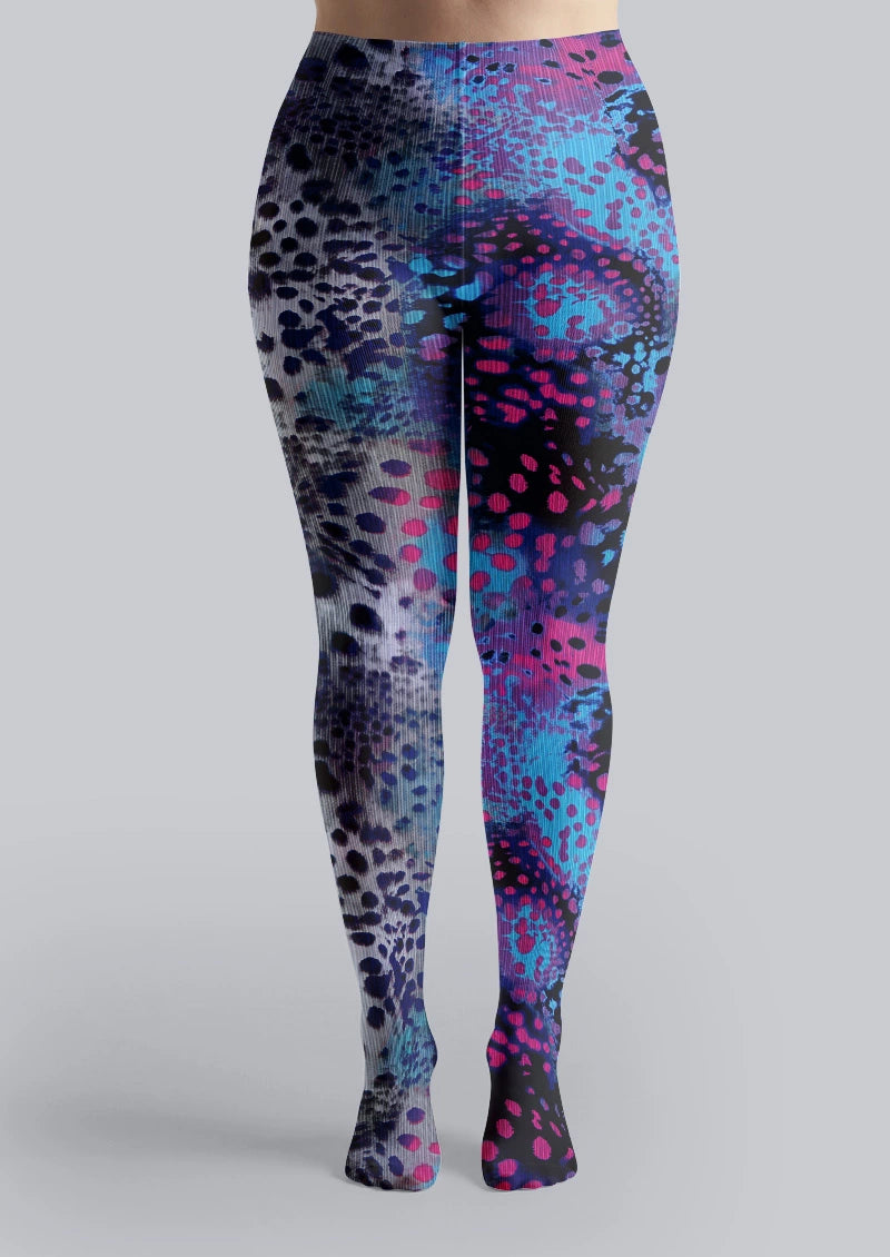 Blue Purple Abstract Animal Print Tights Hosiery Pantyhose