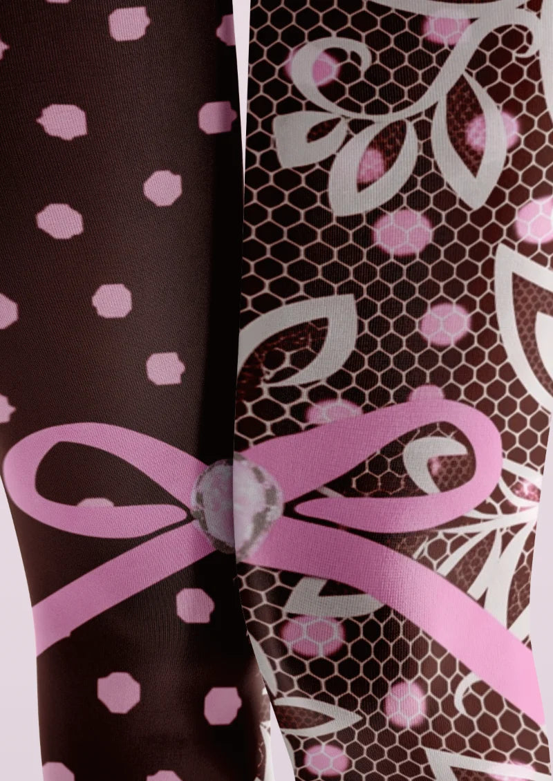 Brown Pink Floral Bow Tights