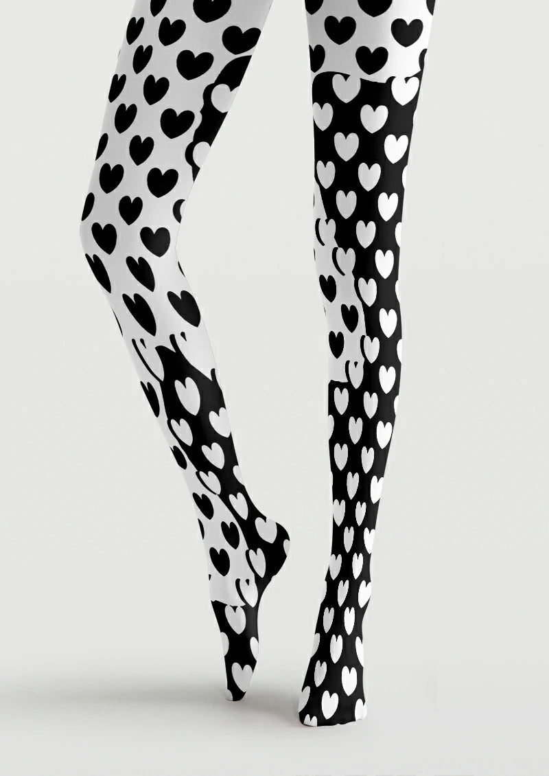 Black White Heart Tights
