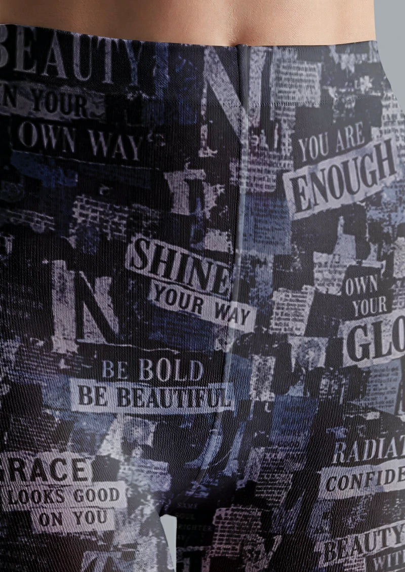 Black Newspaper Collage Tights