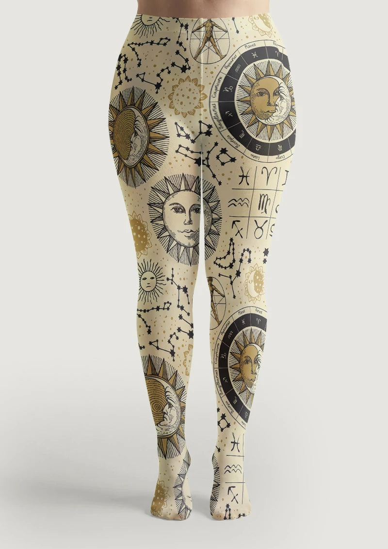 Celestial Zodiac Sun Moon Tights Hosiery Pantyhose
