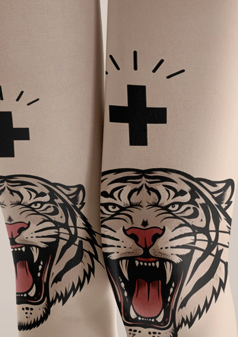 Beige Tiger Tattoo Tights