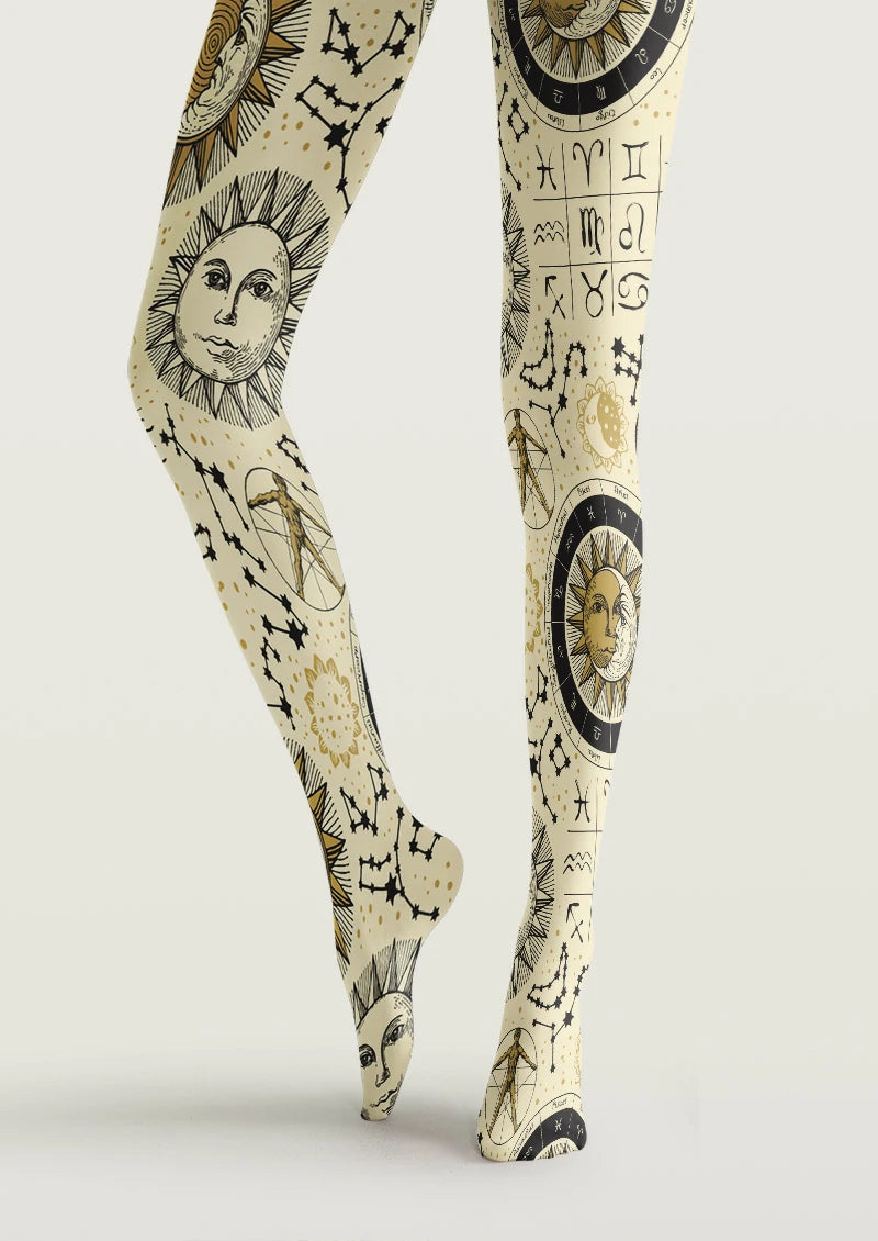 Celestial Zodiac Sun Moon Tights Hosiery Pantyhose