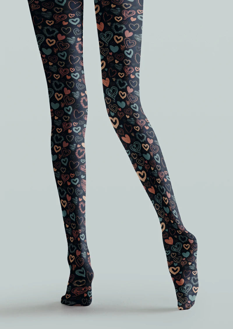 Navy Doodle Heart Tights