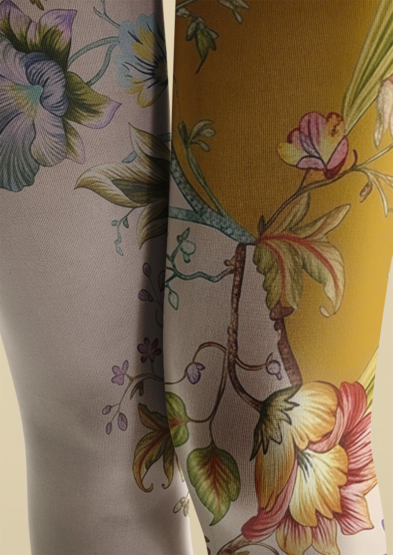 Vintage Gradient Floral Print Tights Hosiery Pantyhose