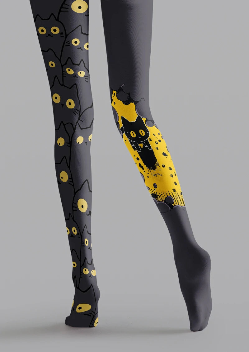 Gray Cat Face Tights
