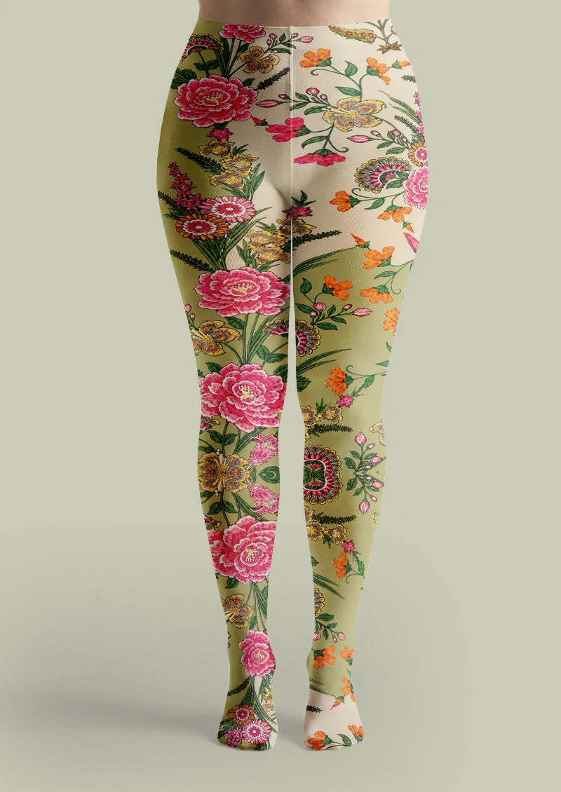 Vintage Garden Floral Tights Hosiery Pantyhose